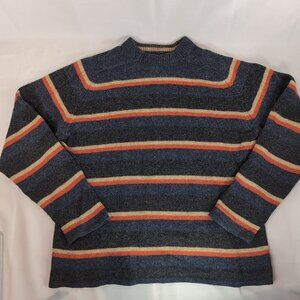 America 100% Wool Striped Knit Sweater Blue Orange Long Sleeve Men S Small VTG